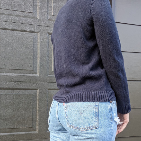 Vintage Y2K Ralph Lauren Navy Blue Embroidered Crest Knit Sweater - Picture 6 of 11